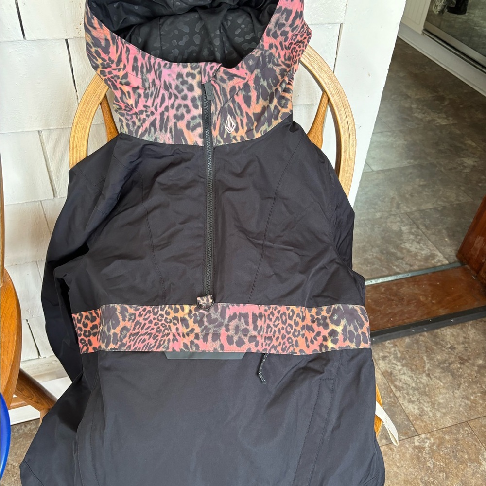 Volcom Black Jacket with Pink Leopard Accents